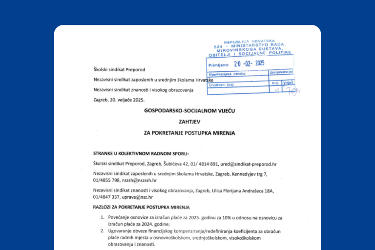 Poslan Zahtjev za pokretanje postupka mirenja